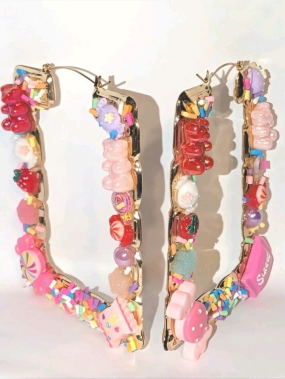 Hand CRAFTED Candy Sprinkle Statement Hoops - Picture 7 of 10